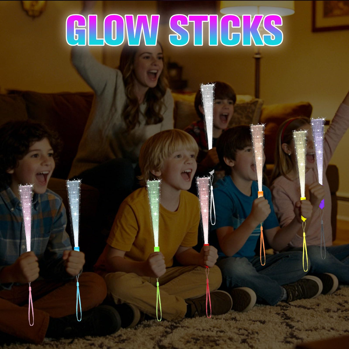 12 Pack Fiber Optic Wand, Glow in The Dark Party Supplies for Kids Glow Sticks Bulk Party Pack, Light Up Wand for July 4th, Wedding, Halloween, Birthday, New Year, Boys and Girls