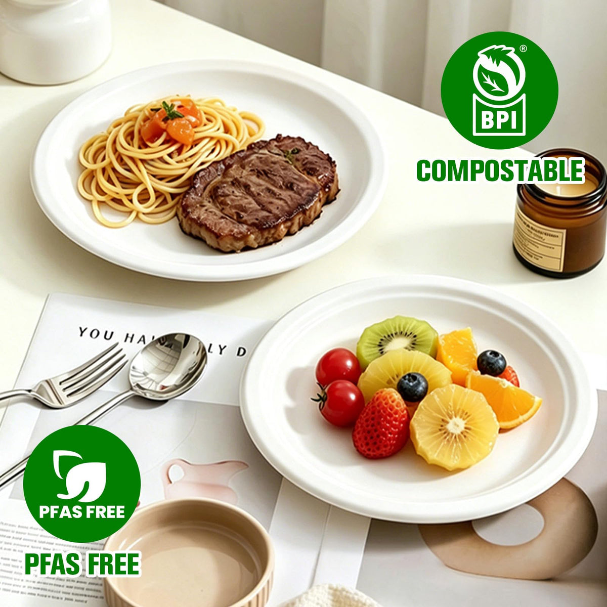 500 Pack Small Paper Plates 6 Inch, 100% Compostable Heavy Duty Dessert Plates, Unbleached Biodegradable Disposable Plate Made from Bagasse and Bamboo Fiber, for Party, Picnic & Daily Use-White