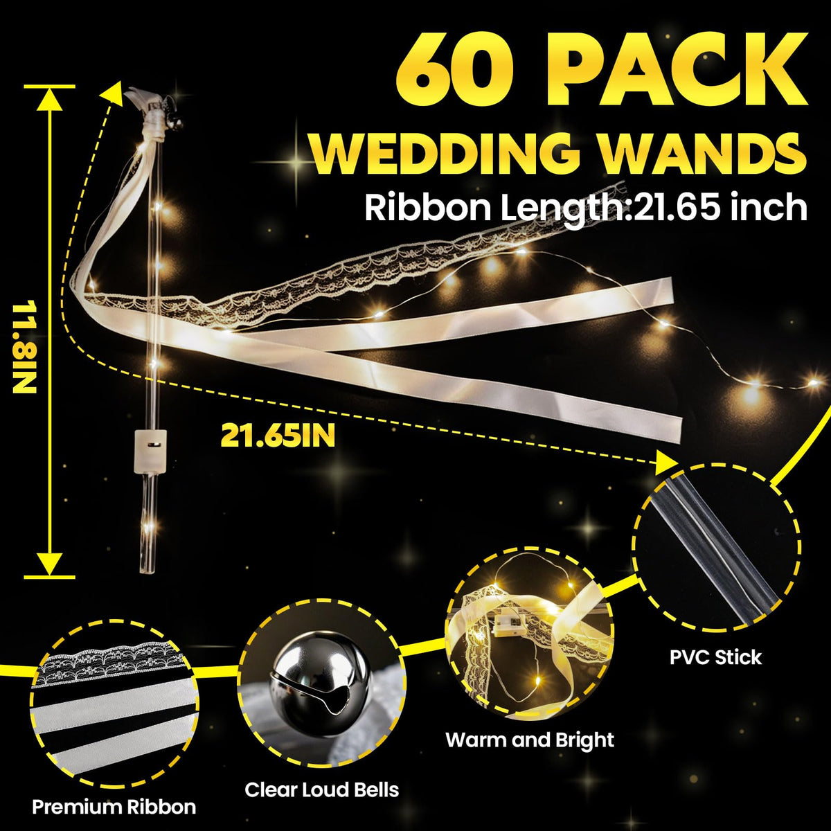 60PCS Light Up Wands, LED Wedding Wands，Sparklers Wedding Send Off