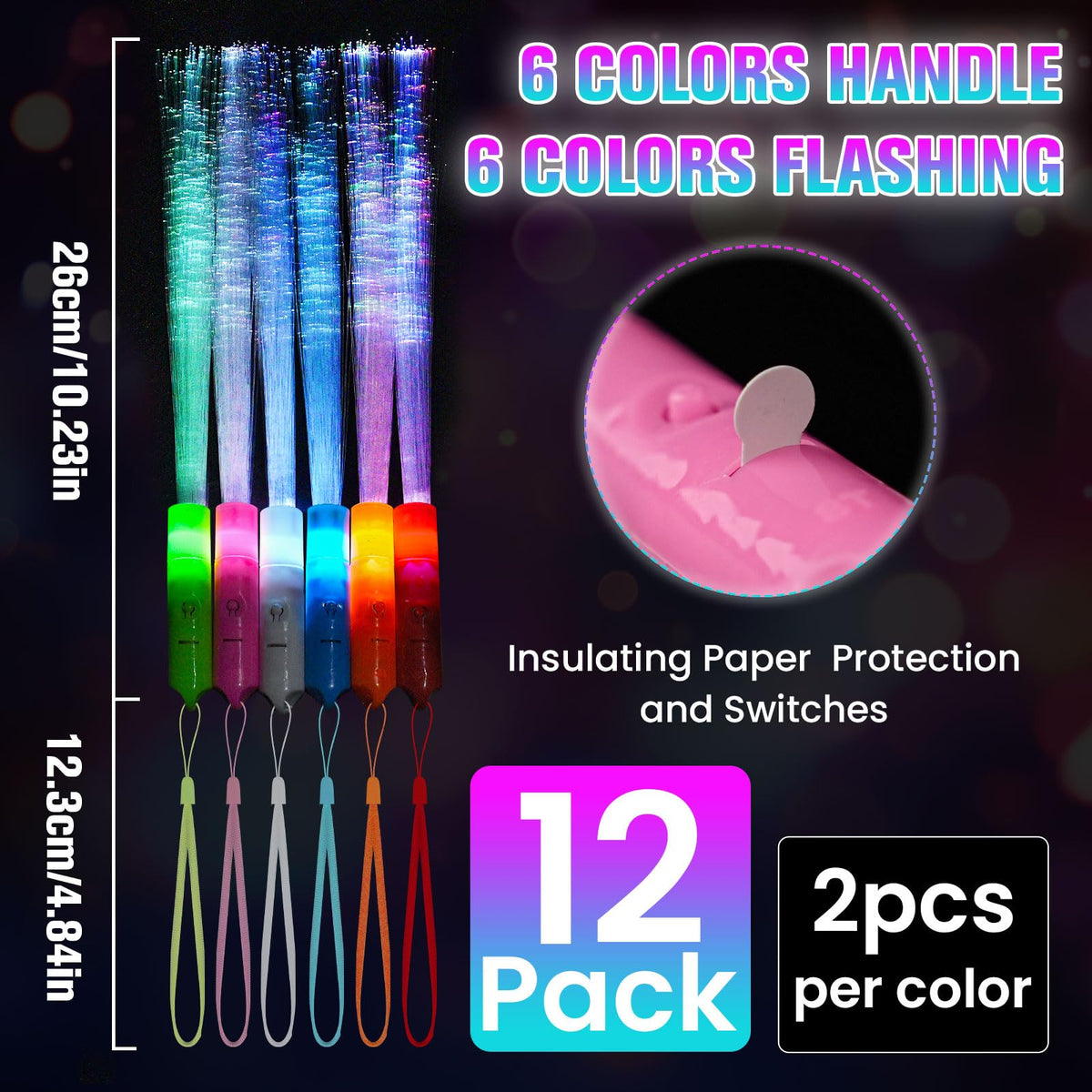 12 Pack Fiber Optic Wand, Glow in The Dark Party Supplies for Kids Glow Sticks Bulk Party Pack, Light Up Wand for July 4th, Wedding, Halloween, Birthday, New Year, Boys and Girls