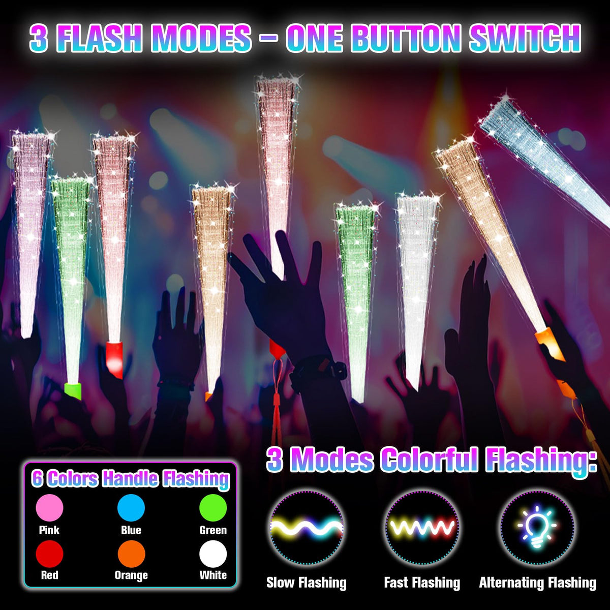 12 Pack Fiber Optic Wand, Glow in The Dark Party Supplies for Kids Glow Sticks Bulk Party Pack, Light Up Wand for July 4th, Wedding, Halloween, Birthday, New Year, Boys and Girls