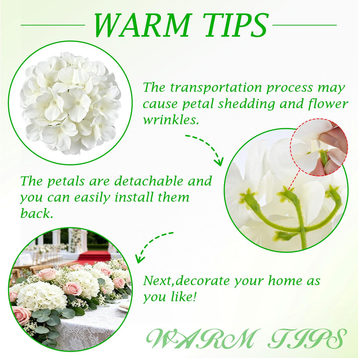 120PCS White Hydrangea Artificial Flowers, Faux Hydrangeas Fake Flowers