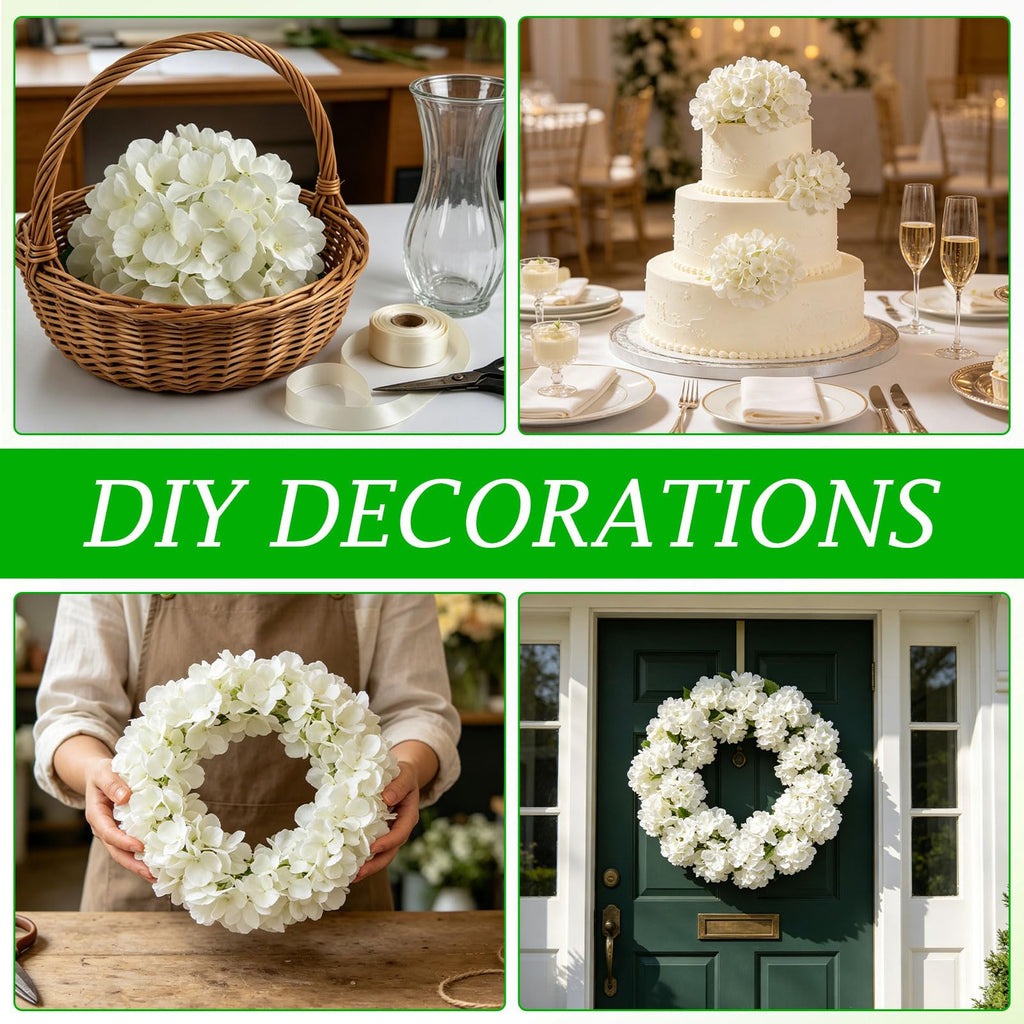 120PCS White Hydrangea Artificial Flowers, Faux Hydrangeas Fake Flowers