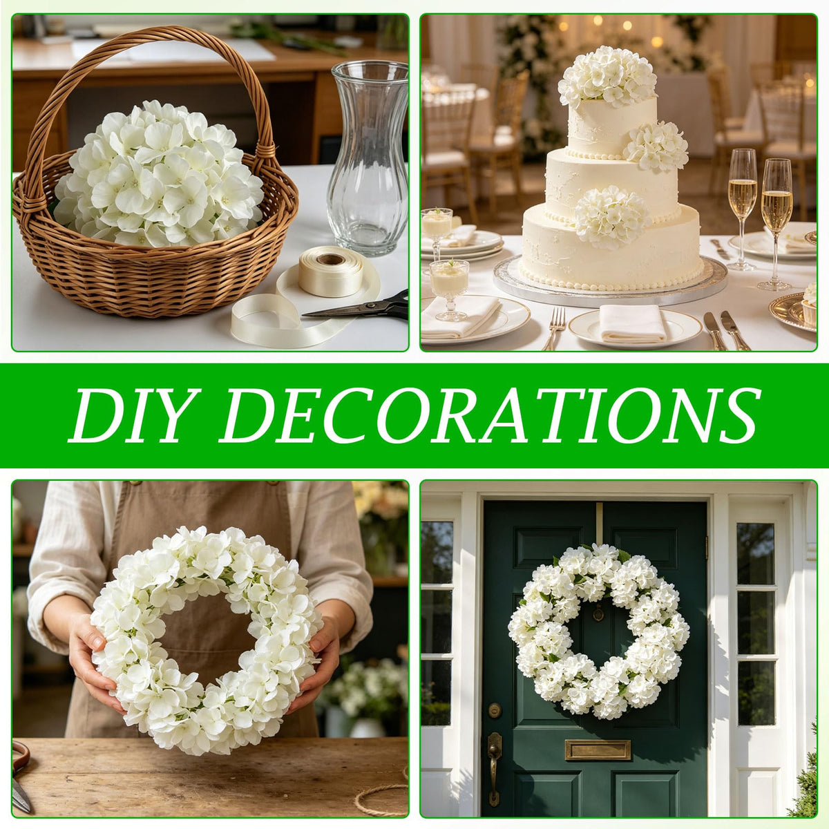 120PCS White Hydrangea Artificial Flowers, Faux Hydrangeas Fake Flowers