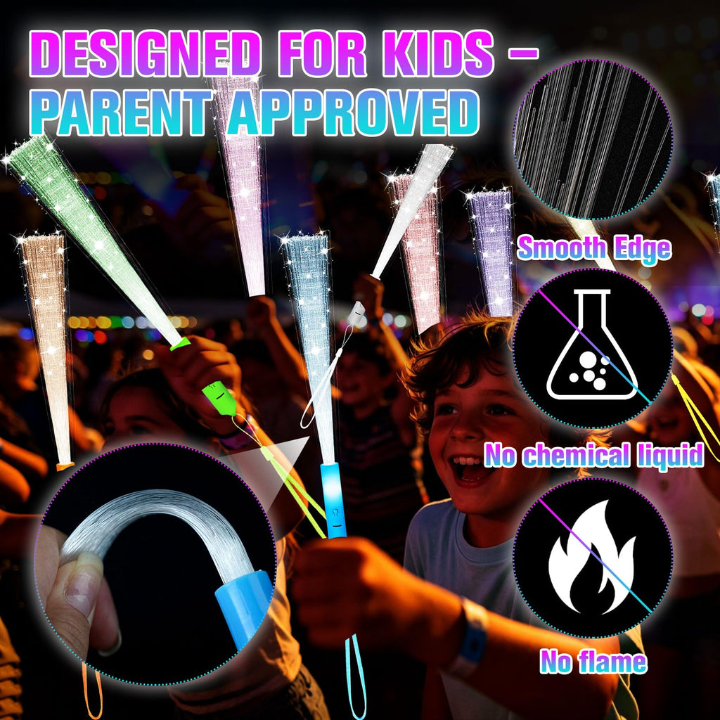 12 Pack Fiber Optic Wand, Glow in The Dark Party Supplies for Kids Glow Sticks Bulk Party Pack, Light Up Wand for July 4th, Wedding, Halloween, Birthday, New Year, Boys and Girls