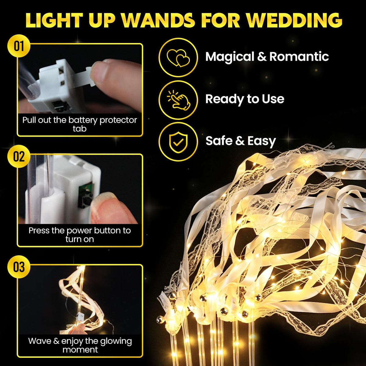 200PCS Light Up Wands, LED Wedding Wands，Sparklers Wedding Send Off