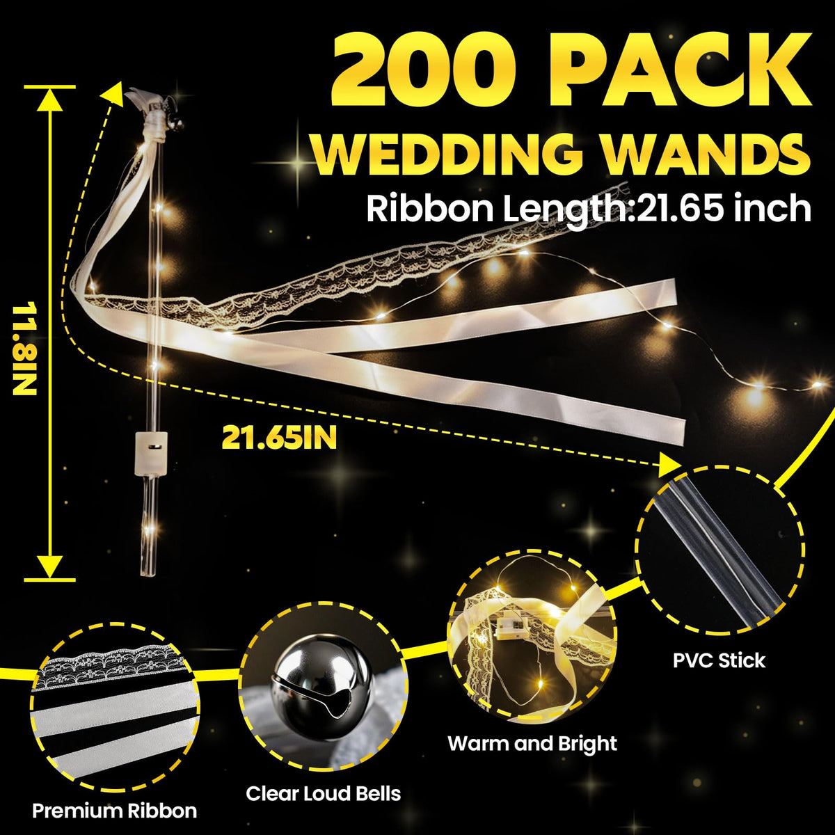 200PCS Light Up Wands, LED Wedding Wands，Sparklers Wedding Send Off