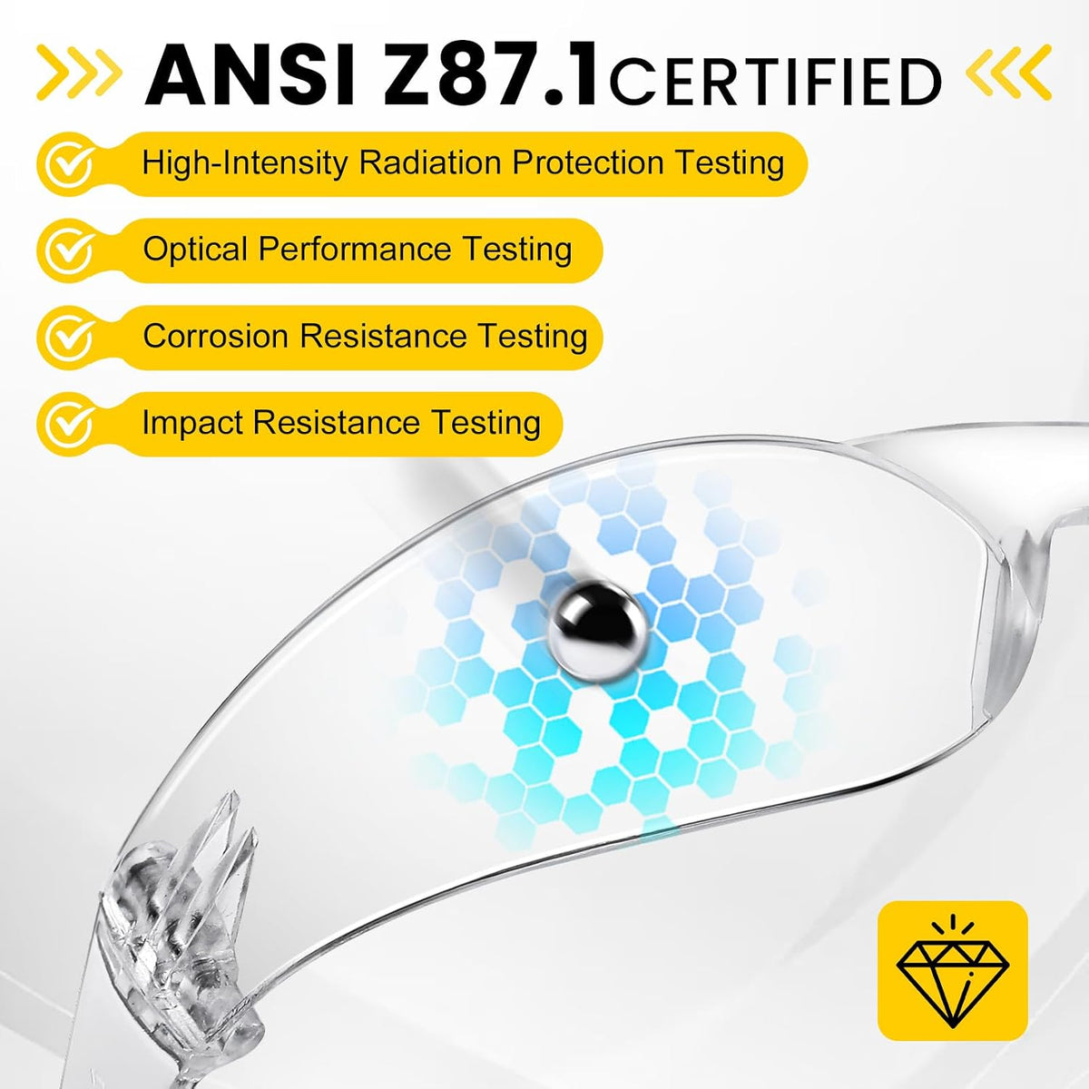 18 Pack Clear Safety Glasses, ANSI Z87.1 Scratch Resistant Safety Glasses Bulk for Men Women, Clear Impact Resistant Eye Protection Glasses for Work, Lab, Construction, Lightweight