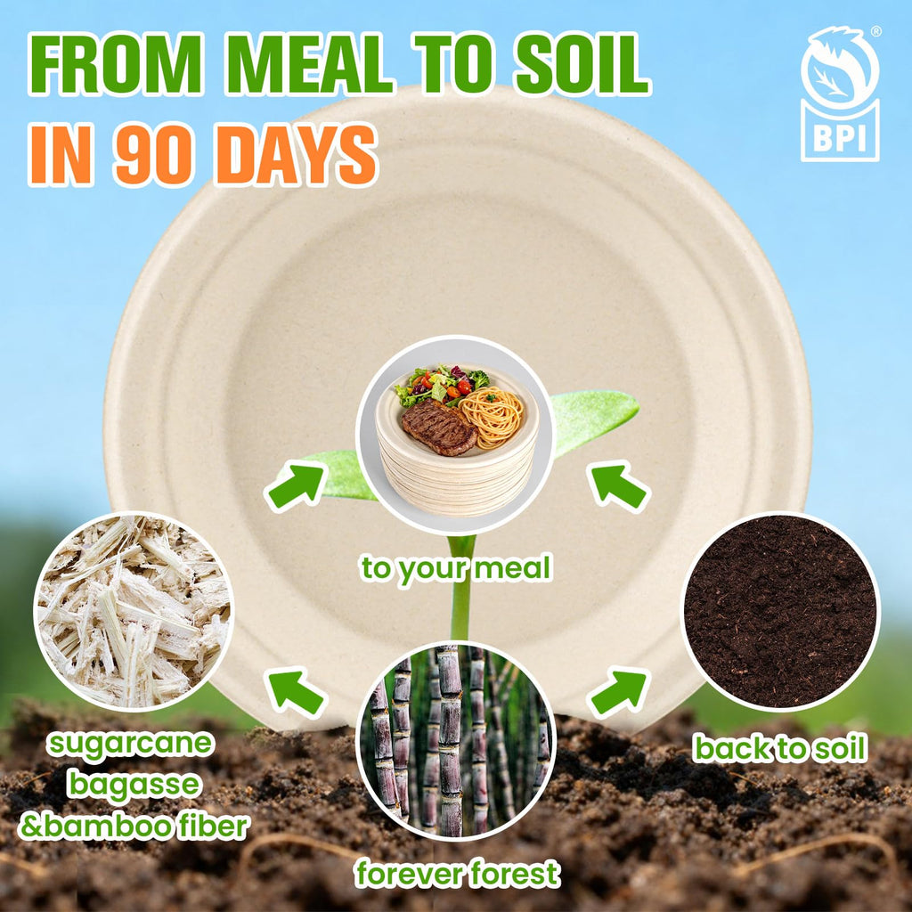 500 Pack Small Paper Plates 6 Inch, 100% Compostable Heavy Duty Dessert Plates, Unbleached Brown Biodegradable Disposable Plate Made from Bagasse and Bamboo Fiber, for Party, Picnic & Daily Use