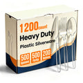 1200 Count Plastic Silverware Heavy Duty,Clear Disposable Plastic Utensils Set,500 Forks, 500 Spoons,200 Knives,BPA-Free, Heat Resistant PlasticCutlery, Plasticware Bulk for Catering & Events, Daily