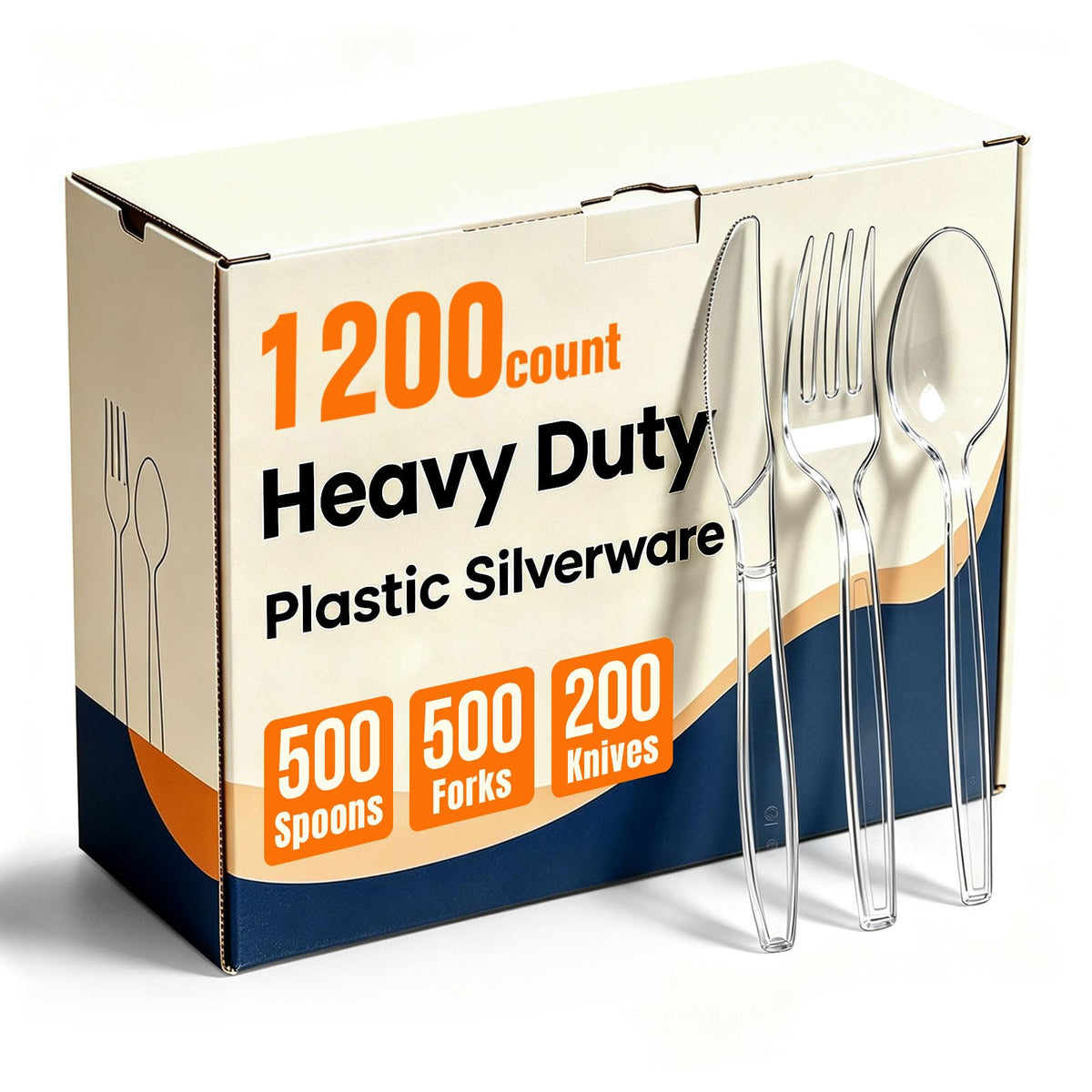1200 Count Plastic Silverware Heavy Duty,Clear Disposable Plastic Utensils Set,500 Forks, 500 Spoons,200 Knives,BPA-Free, Heat Resistant PlasticCutlery, Plasticware Bulk for Catering & Events, Daily