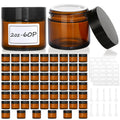 60 Pcs 2 oz Glass Jars with Lids, Amber,with 60 Labels & 10 Spatulas | Glass Jars,Inner Liners,LeakProof, UV-Protective, Round Glass Containers for Essential Oils, Spices, Candle Making, DIY