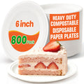 800 Pack Small Paper Plates 6 Inch, 100% Compostable Heavy Duty Dessert Plates, Unbleached Biodegradable Disposable Plate Made from Bagasse and Bamboo Fiber, for Party, Picnic & Daily Use-White Visit the Ast