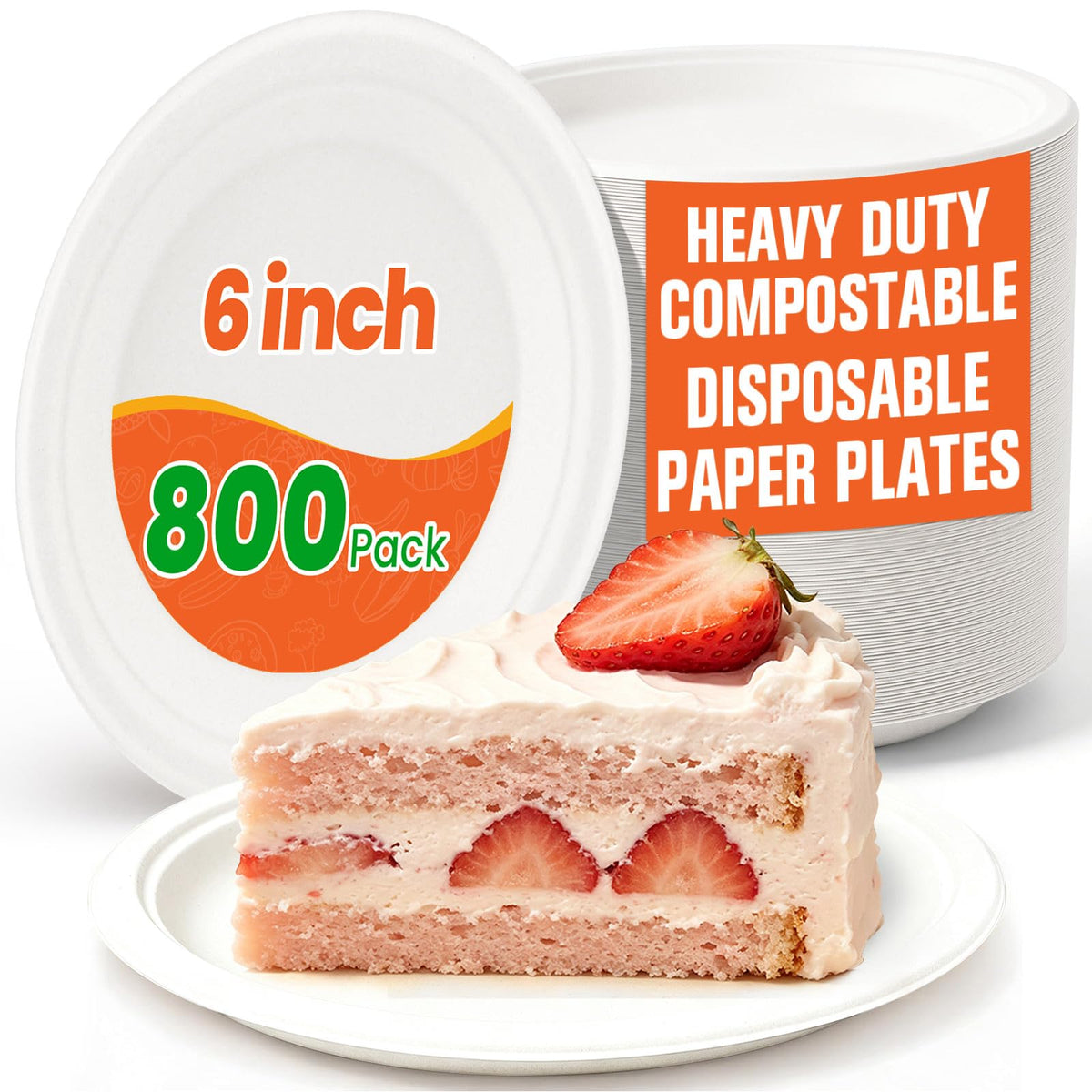 800 Pack Small Paper Plates 6 Inch, 100% Compostable Heavy Duty Dessert Plates, Unbleached Biodegradable Disposable Plate Made from Bagasse and Bamboo Fiber, for Party, Picnic & Daily Use-White Visit the Ast
