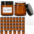 40 Pcs 4 oz Glass Jars with Lids, Amber,with 60 Labels & 10 Spatulas | Glass Jars,Inner Liners,LeakProof, UV-Protective, Round Glass Containers for Essential Oils, Spices, Candle Making, DIY