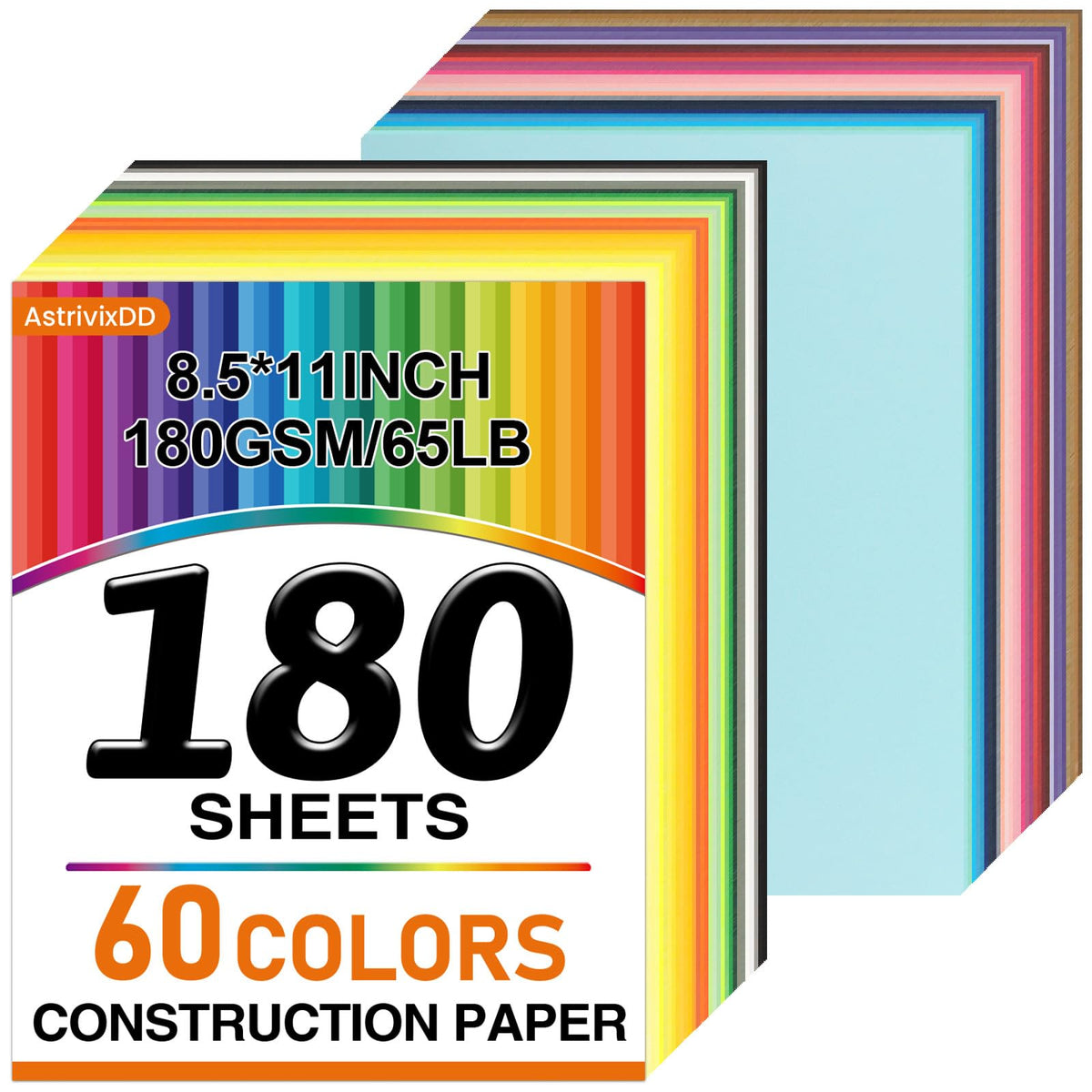180 Sheets Heavy Colored Cardstock 8.5" X 11"，60 Assorted Colors Construction Paper，180GSM/65LB Card Stock Bulk，Cardstock Printer Paper for Printing, DIY Craft, Card Making, Party Dec