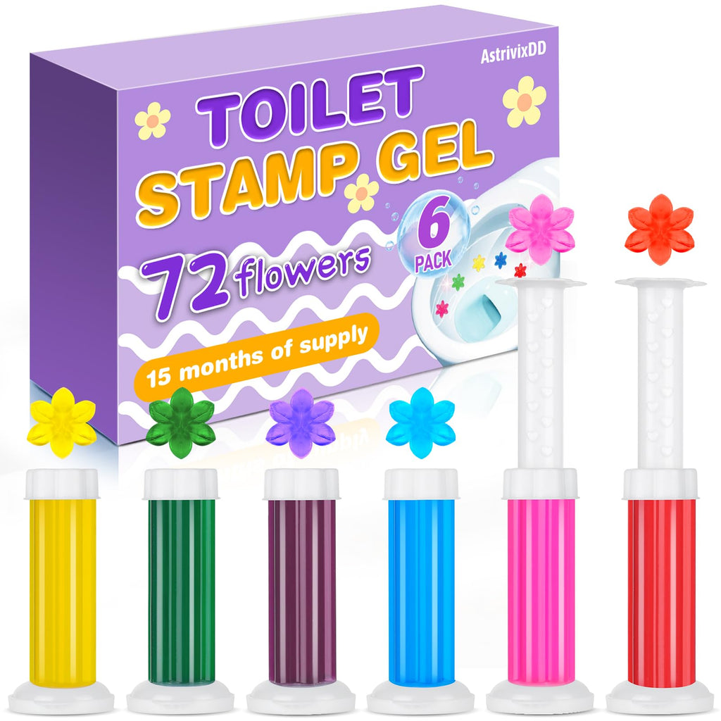 6 Pack Toilet Gel Stamp, 72 Stamps, Flowers Shaped,Toilet Bowl Cleaners | 6 Kinds Of Scent Toilet Bowl Cleaner Gel,Long-Lasting,Bathroom Freshener,Keeps Toilet Fresh Fragrant and Clean