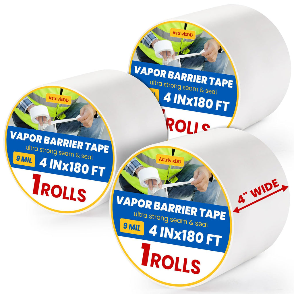 3 Rolls Vapor Barrier Tape,4" x 180 ft,Waterproof Seam Tape for Insulation | White Moisture Barrier Tape for Crawl Spaces, Polyethylene Tape for Underlayment, Plastic Liners