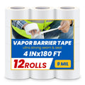 12 Rolls Vapor Barrier Tape,4" x 180 ft,Waterproof Seam Tape for Insulation | White Moisture Barrier Tape for Crawl Spaces, Polyethylene Tape for Underlayment, Plastic Liners