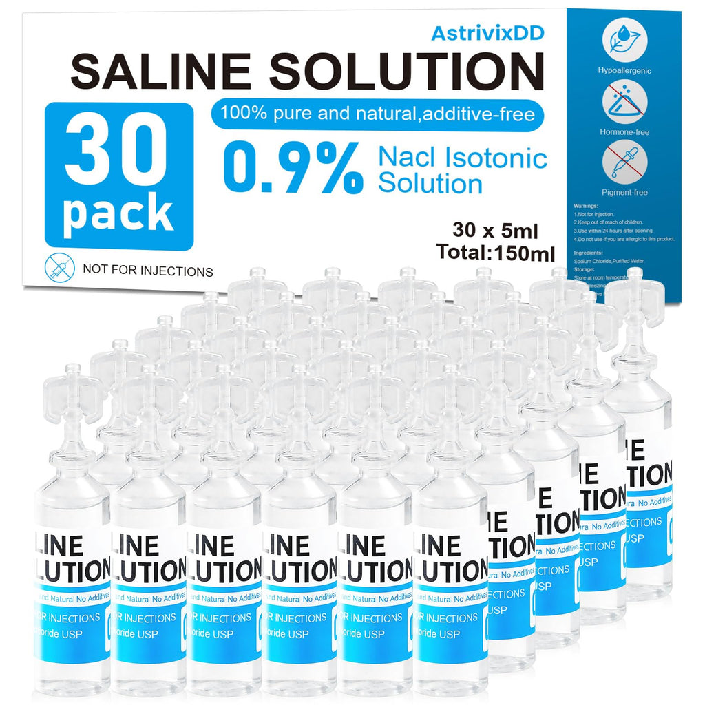 30 Pack 0.9% Saline Solution, Normal Solution for All Ages, Total 150ml | Sodium Chloride, 5ml Each, Single Use