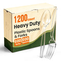 1200 Count Plastic Silverware Heavy Duty, 600 Spoons & 600 Forks, BPA-Free | Heat Resistant Clear Plastic Forks & Spoons, Disposable Cutlery Set for Catering, Events, Daily Use