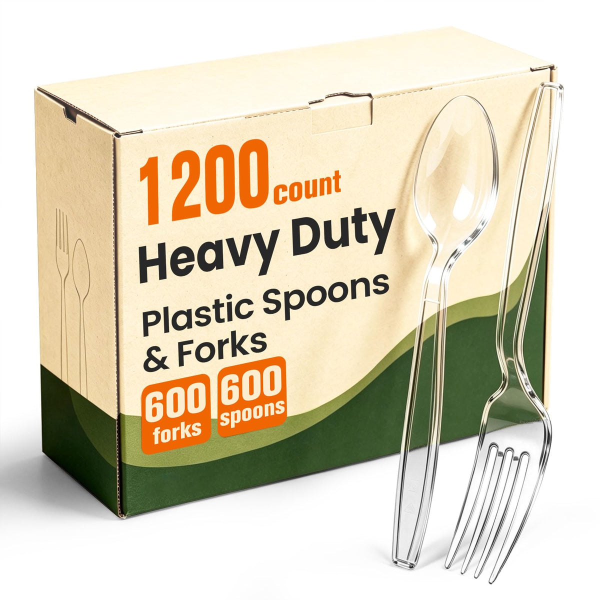 1200 Count Plastic Silverware Heavy Duty, 600 Spoons & 600 Forks, BPA-Free | Heat Resistant Clear Plastic Forks & Spoons, Disposable Cutlery Set for Catering, Events, Daily Use