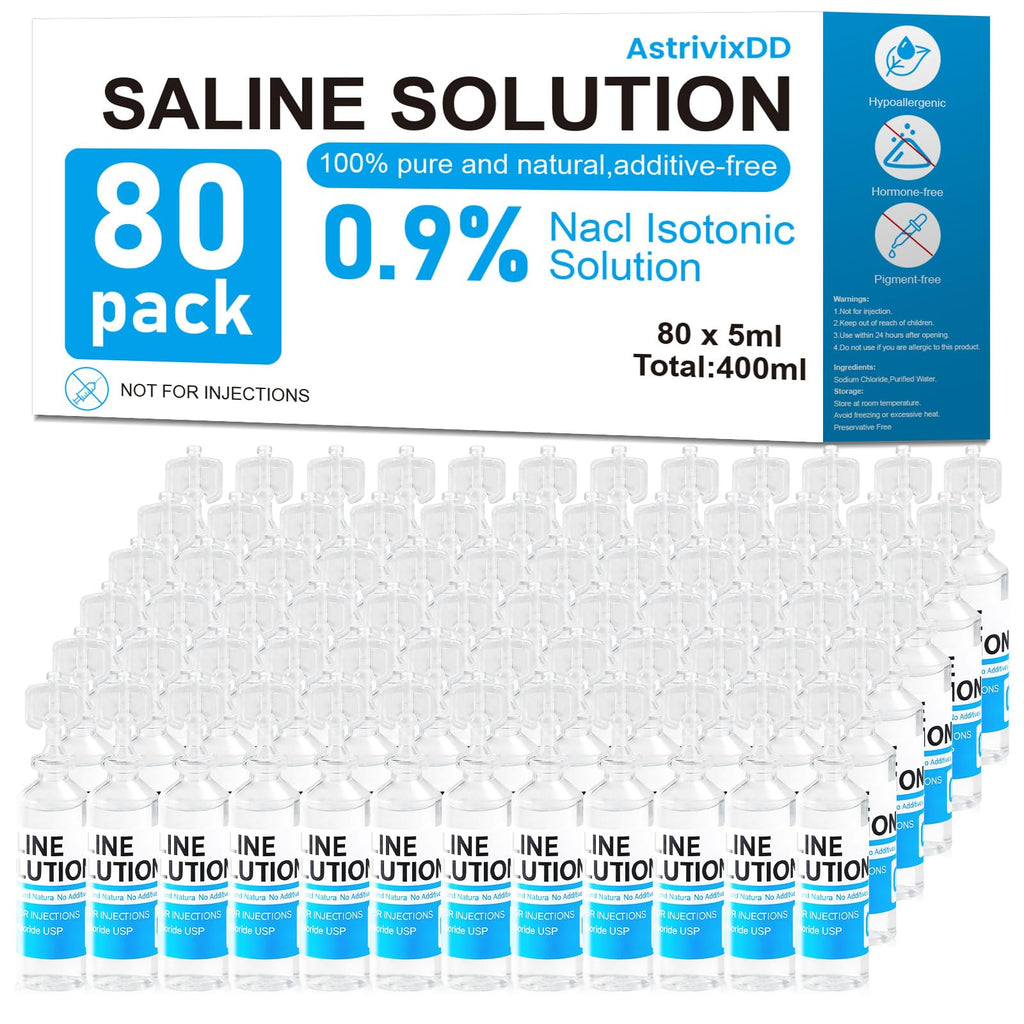 80 Pack 0.9% Saline Solution, Normal Solution for All Ages, Total 400ml | Sodium Chloride, 5ml Each, Single Use