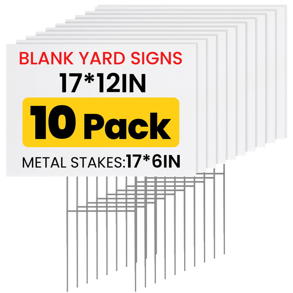 10 Pack Yard Signs,Metal Stakes, 17 x 12 Inches, Corrugated Plastic Board | Custom Yard Signs for Sale, Outdoor, Rent, Guidepost, Garage Sale Signs, Birthday Party