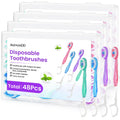 48 Pack 5-in-1 Mini Toothbrush Disposable, Prepasted Toothbrushes | Waterless Disposable Toothbrushes with Toothpaste, Floss, Tongue Scraper & Toothpick, for Travel, Hotel, Camping
