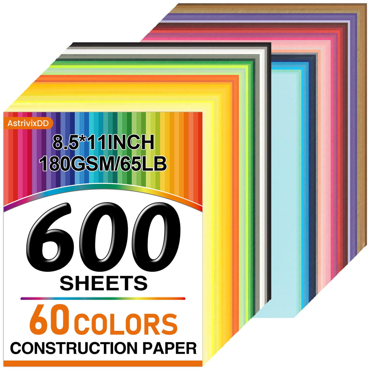 600 Sheets Heavy Colored Cardstock 8.5" X 11"，60 Assorted Colors Construction Paper，180GSM/65LB Card Stock Bulk，Cardstock Printer Paper for Printing, DIY Craft, Card Making, Party Dec