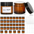 40 Pcs 2 oz Glass Jars with Lids, Amber,with 60 Labels & 10 Spatulas | Glass Jars,Inner Liners,LeakProof, UV-Protective, Round Glass Containers for Essential Oils, Spices, Candle Making, DIY