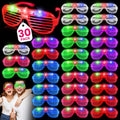30 Pack LED Glasses, 6 Colors, Glow in The Dark Party Supplies | Party Glasses for Adults, Light Up Glasses, Glow Shutter Glasses, for Valentines Day, New Year's Eve, Birthday