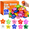 120 Pack Star Stress Balls Bulk, Foam Fidget Toys with Motivational Quotes | Anxiety and Anger Relief Mini Squeeze Toys for Adults, Kids, Work, School and Party Favors, Multi-Color