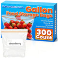300 Count Gallon Food Storage Bags, Reclosable Gallon Bags with Double Zipper Seal, Plastic Food Storage Bags for Meat, Vegetables, Fruits, Sandwich，Snack，Stand-Up Bottom