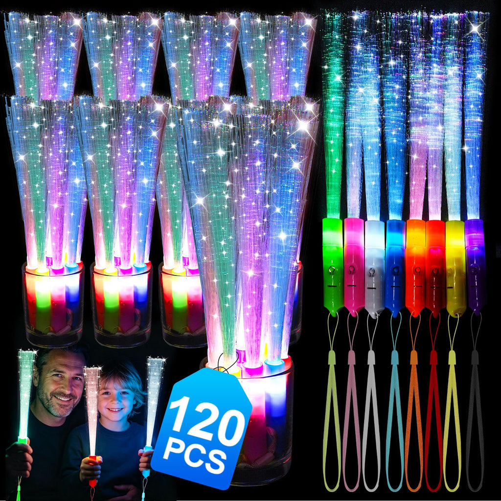120 Pack Fiber Optic Wand, Glow in The Dark Party Supplies for Kids