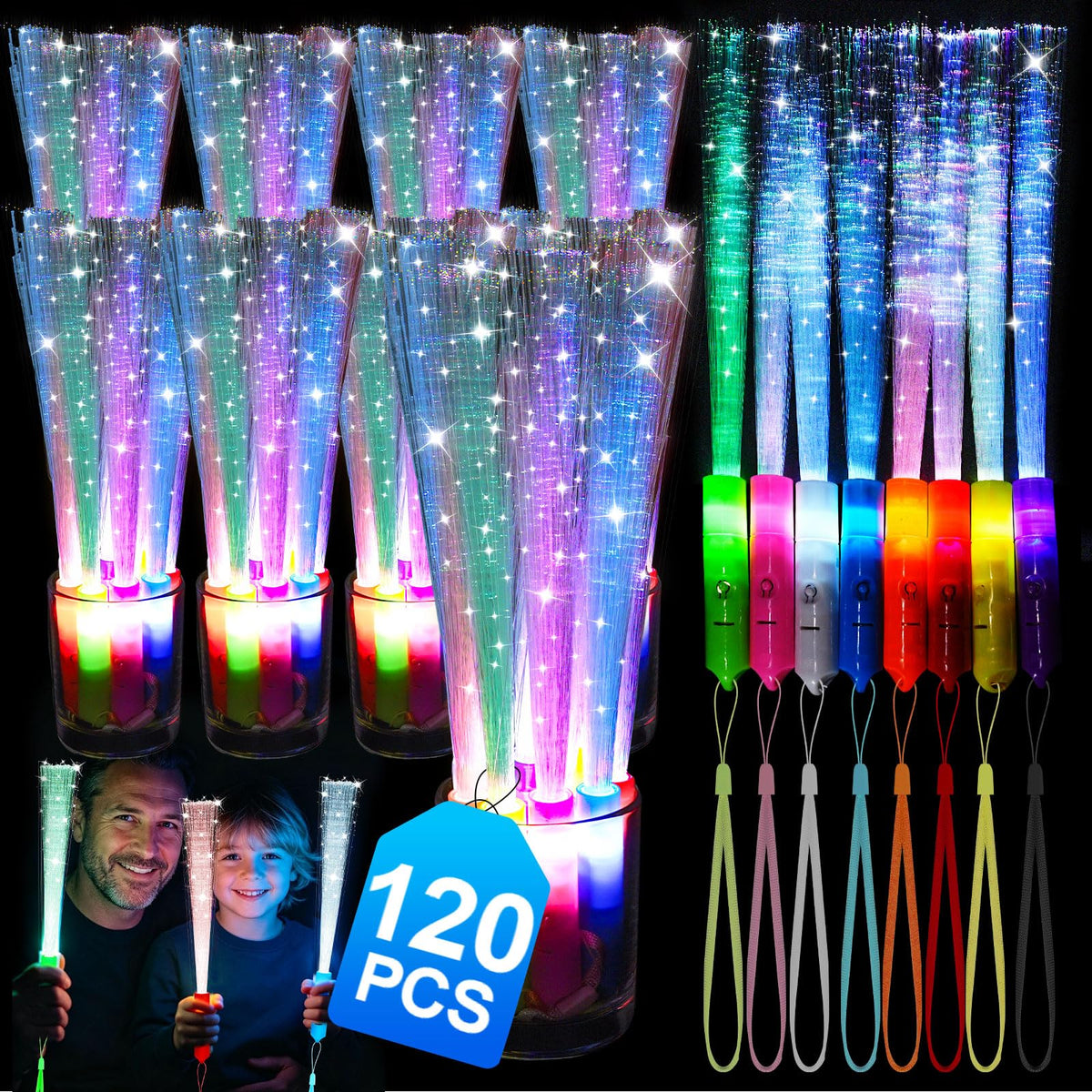 120 Pack Fiber Optic Wand, Glow in The Dark Party Supplies for Kids