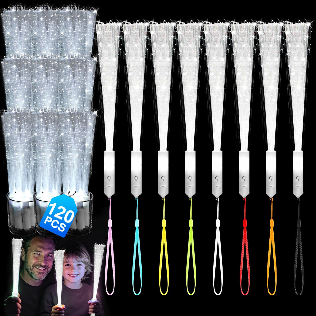 120 Pack White Fiber Optic Wand, Glow in The Dark Party Supplies for Kids Glow Sticks Bulk Party Pack, Light Up Wand for July 4th, Wedding, Halloween, Birthday, New Year, Boys and Girls Visit the AstrivixDD Store