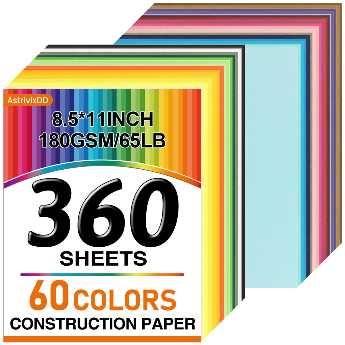 360 Sheets Heavy Colored Cardstock 8.5" X 11"，60 Assorted Colors Construction Paper，180GSM/65LB Card Stock Bulk，Cardstock Printer Paper for Printing, DIY Craft, Card Making, Party Dec
