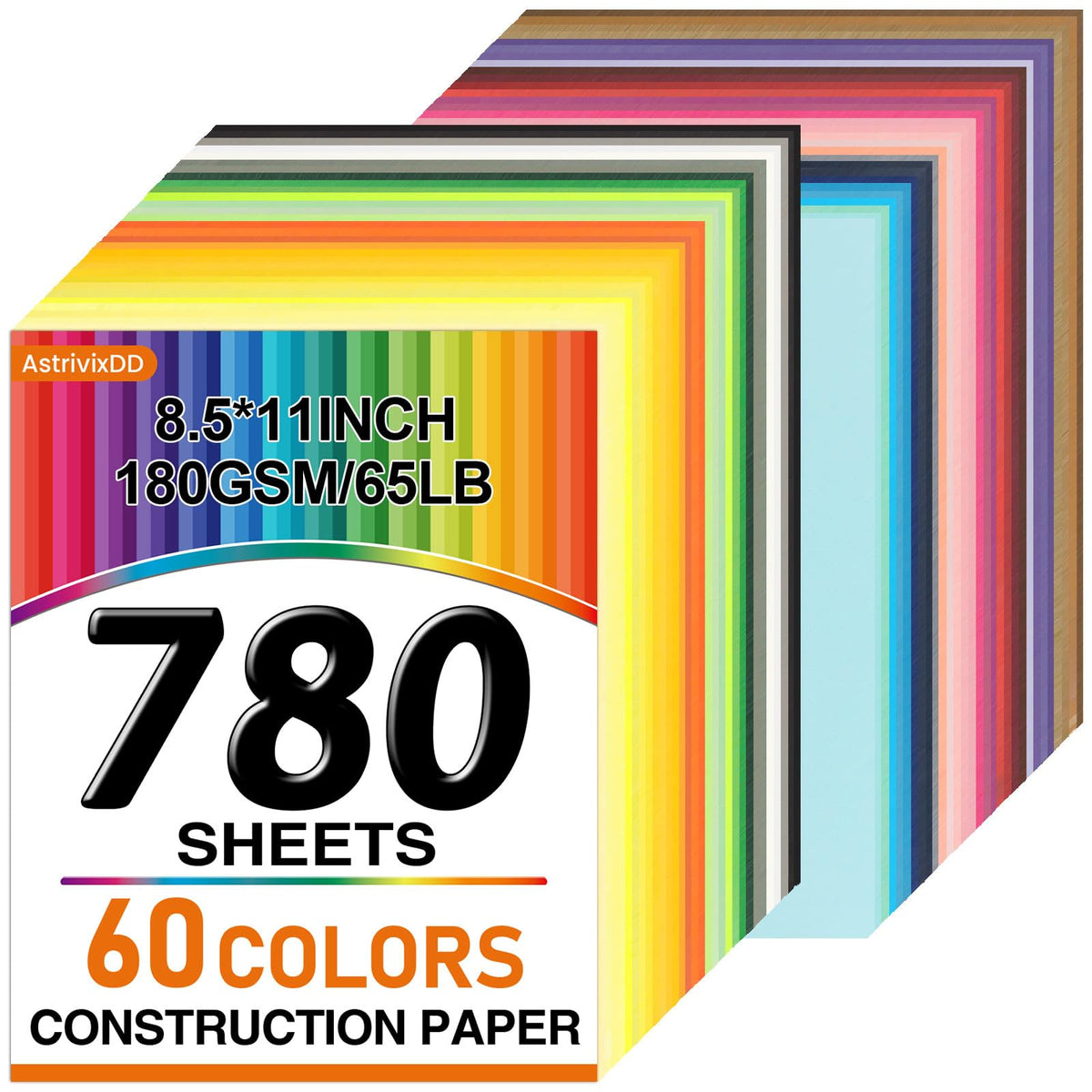 780 Sheets Heavy Colored Cardstock 8.5" X 11"，60 Assorted Colors Construction Paper，180GSM/65LB Card Stock Bulk，Cardstock Printer Paper for Printing, DIY Craft, Card Making, Party Dec