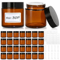 30 Pcs 4 oz Glass Jars with Lids, Amber,with 60 Labels & 10 Spatulas | Glass Jars,Inner Liners,LeakProof, UV-Protective, Round Glass Containers for Essential Oils, Spices, Candle Making, DIY