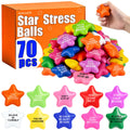 70 Pack Star Stress Balls Bulk, Foam Fidget Toys with Motivational Quotes | Anxiety and Anger Relief Mini Squeeze Toys for Adults, Kids, Work, School and Party Favors, Multi-Color