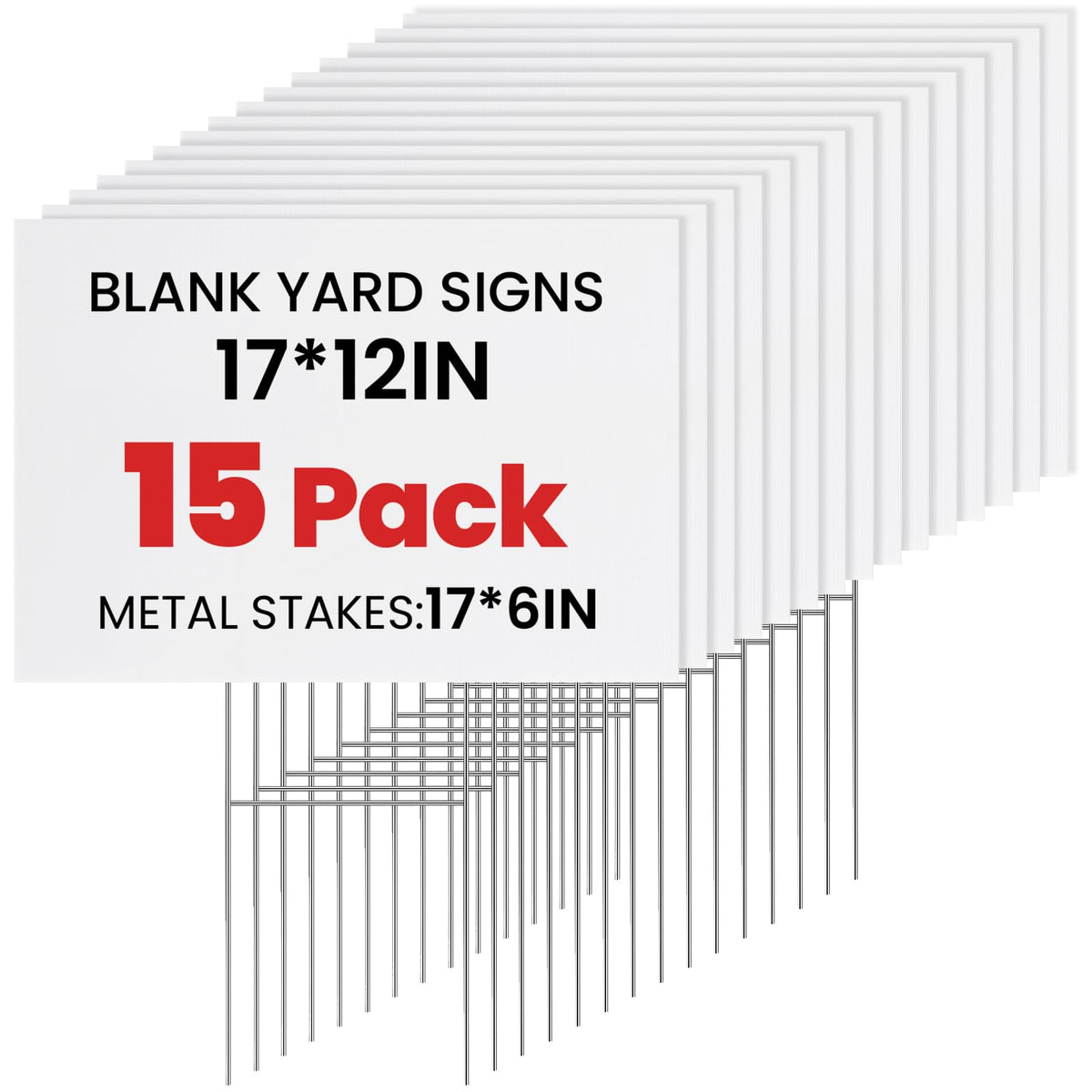 15 Pack Yard Signs,Metal Stakes, 17 x 12 Inches, Corrugated Plastic Board | Custom Yard Signs for Sale, Outdoor, Rent, Guidepost, Garage Sale Signs, Birthday Party