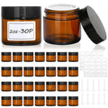 30 Pcs 2 oz Glass Jars with Lids, Amber,with 60 Labels & 10 Spatulas | Glass Jars,Inner Liners,LeakProof, UV-Protective, Round Glass Containers for Essential Oils, Spices, Candle Making, DIY