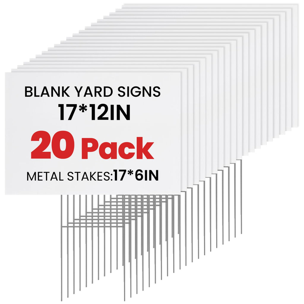 20 Pack Yard Signs,Metal Stakes, 17 x 12 Inches, Corrugated Plastic Board | Custom Yard Signs for Sale, Outdoor, Rent, Guidepost, Garage Sale Signs, Birthday Party