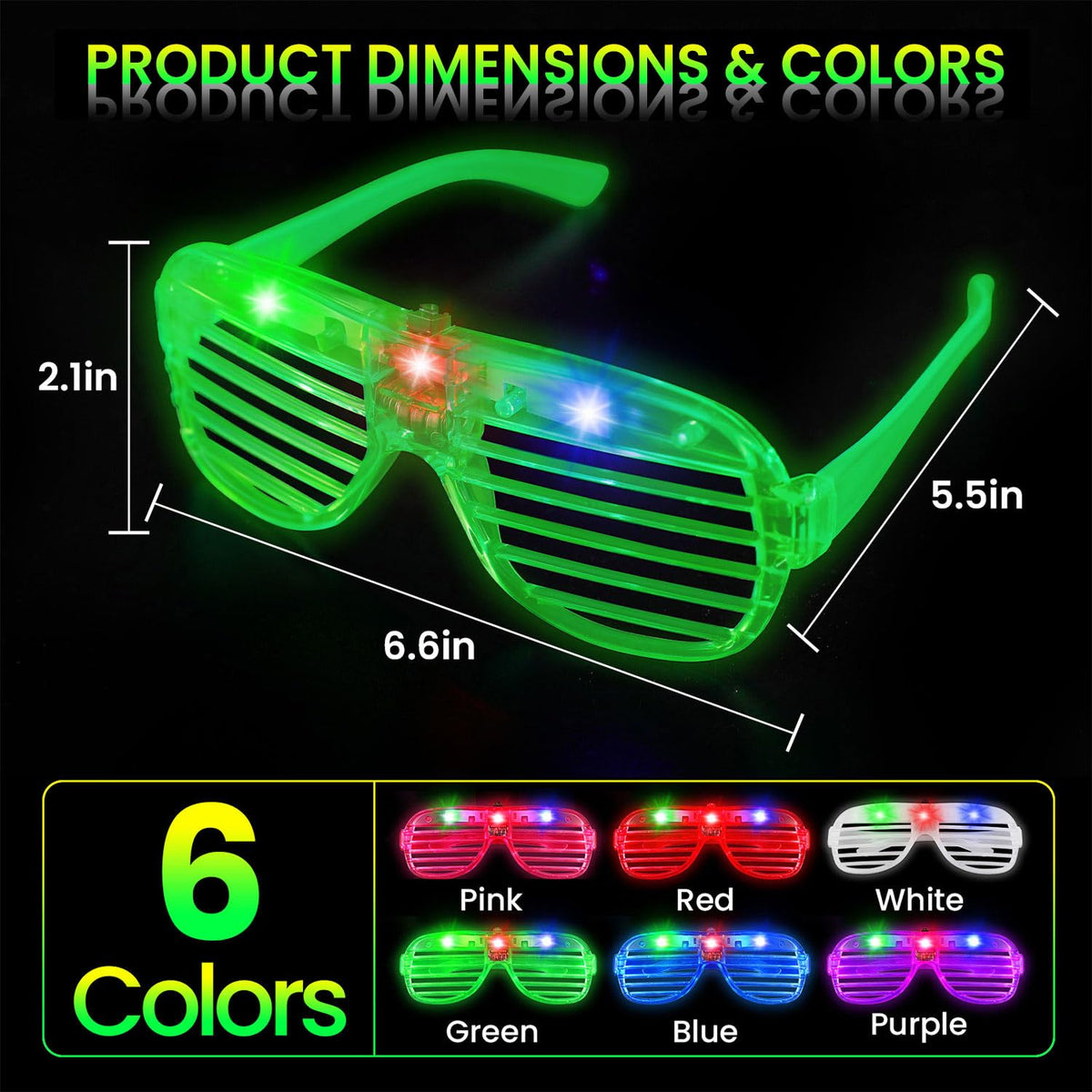 30 Pack LED Glasses, 6 Colors, Glow in The Dark Party Supplies | Party Glasses for Adults, Light Up Glasses, Glow Shutter Glasses, for Valentines Day, New Year's Eve, Birthday