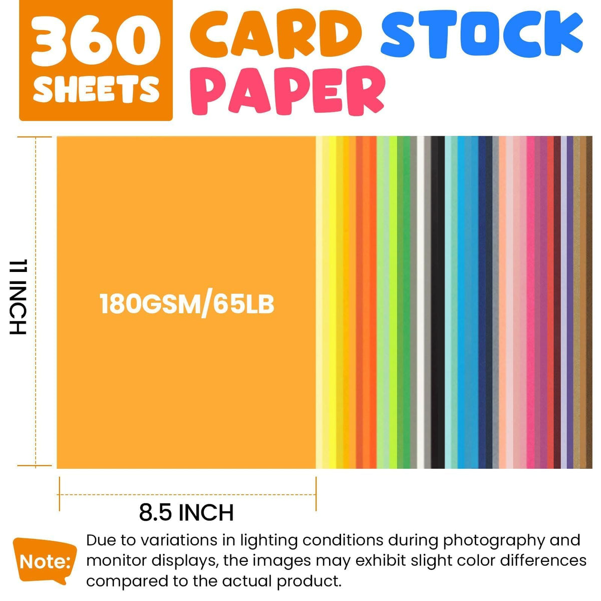 360 Sheets Heavy Colored Cardstock 8.5" X 11"，60 Assorted Colors Construction Paper，180GSM/65LB Card Stock Bulk，Cardstock Printer Paper for Printing, DIY Craft, Card Making, Party Dec