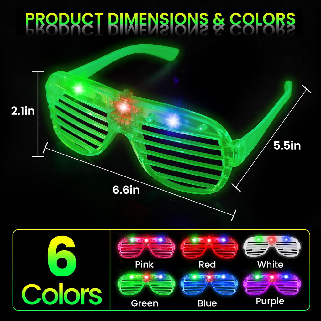 120 Pack LED Glasses, 6 Colors, Glow in The Dark Party Supplies | Party Glasses for Adults, Light Up Glasses, Glow Shutter Glasses, for Valentines Day, New Year's Eve, Birthday