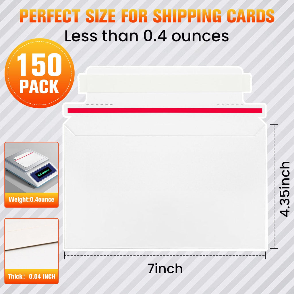150 Pack Rigid Mailers, 7"x4.35" Premium Trading Card Shipping Envelopes | Heavy-Duty Perfect Size Shipping Envelopes for Collectors,Sellers,Toploaders，Semi-Rigid Holders, and Protector Supplies