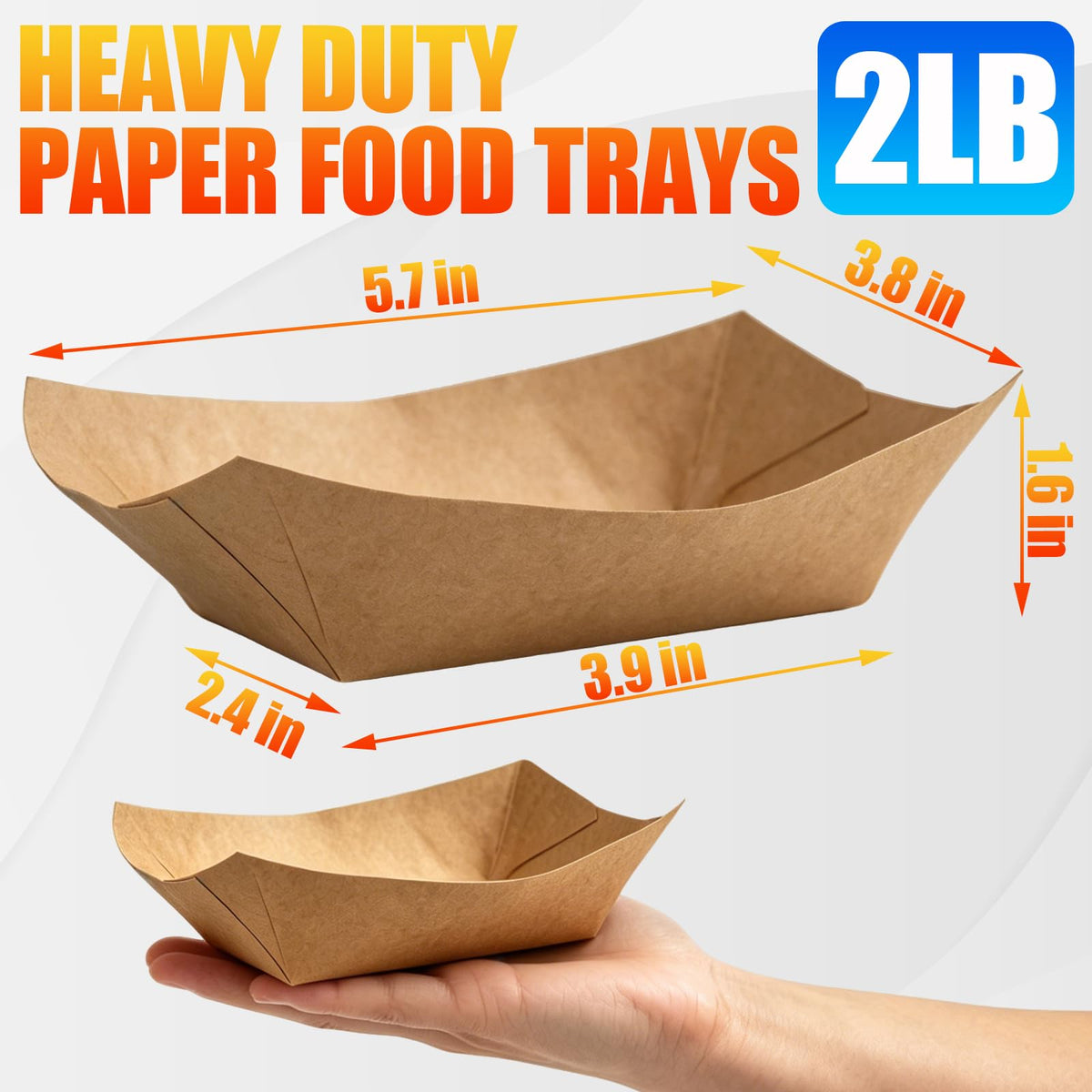 150 Pack 2LB Paper Food Trays, Heavy-Duty Disposable Kraft Paper Food Boats,Serving Basket Tray for Fries Nachos Snacks Hot Dog Taco Popcorn, Food Holder Trays for BBQ Party Picnic Wedding