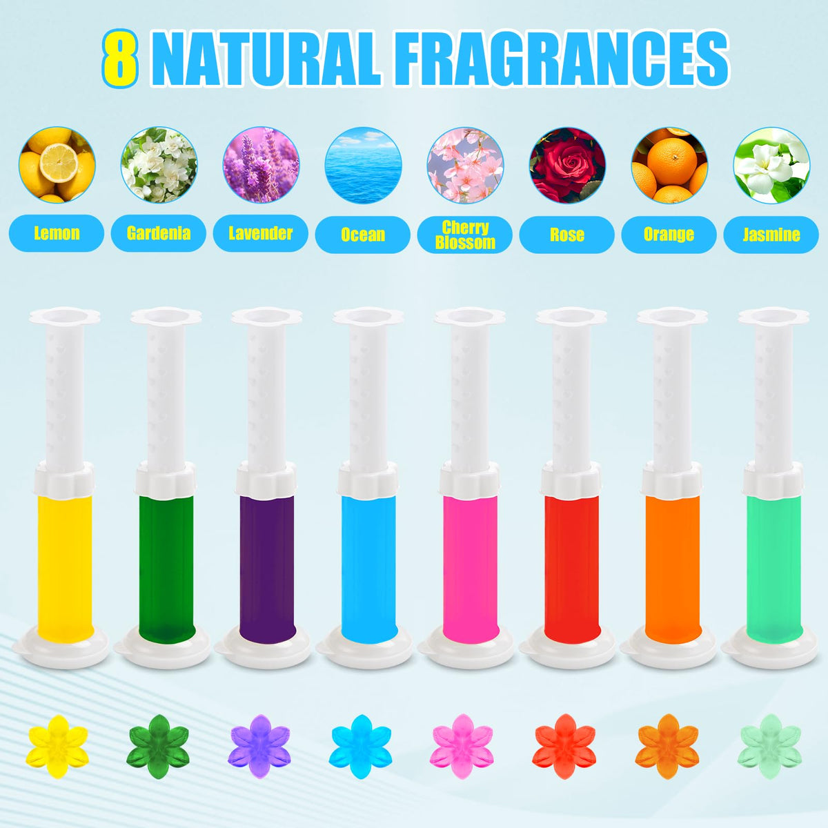 16 Pack Toilet Gel Stamp, 192 Stamps, Flowers Shaped,Toilet Bowl Cleaners | 8 Kinds Of Scent Toilet Bowl Cleaner Gel,Long-Lasting,Bathroom Freshener,Keeps Toilet Fresh Fragrant and Clean